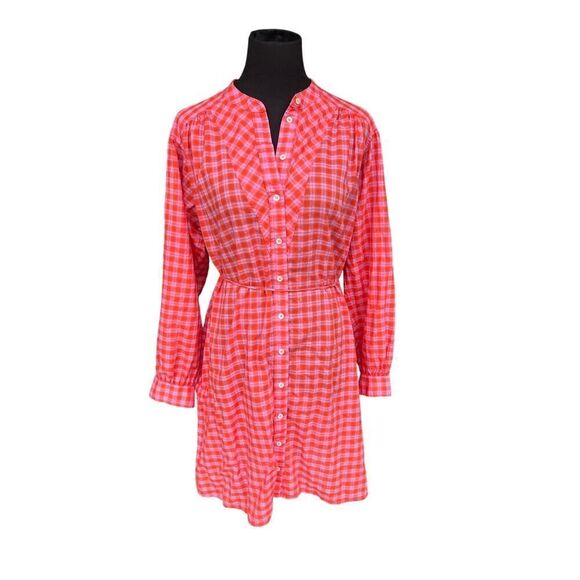 XiRena Womens Winnie Orange Pink Check Shirt Dress Size small MSRP $295 - Picture 6 of 10